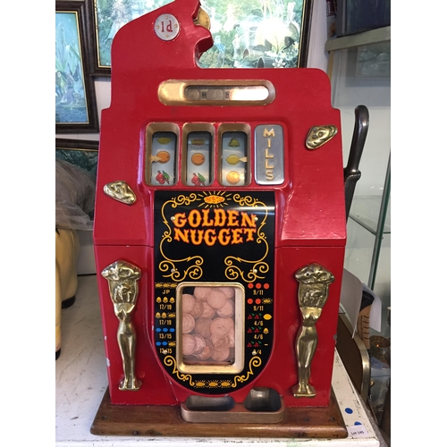 245 - Vintage Golden Nugget one arm Fruit Machine, GWO. Shipping Unavailable