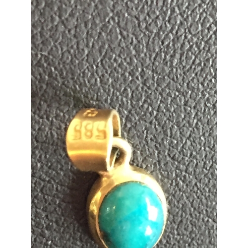 249 - 14ct Gold & Turquoise Pendant, .66grams