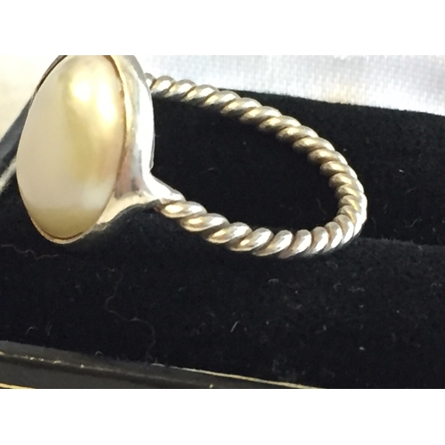 251 - Georgian Style Silver Pearl Ring, size O 1/2