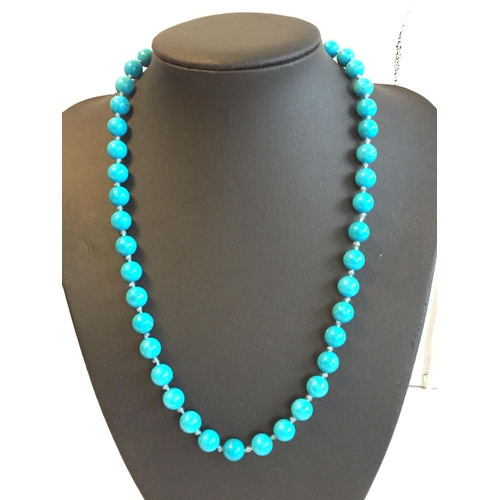 254 - String of Genuine Turquoise Beads with 9ct Gold Clasp. 33.76 grams