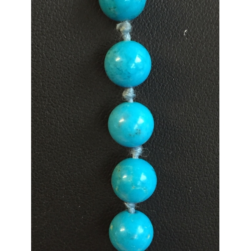 254 - String of Genuine Turquoise Beads with 9ct Gold Clasp. 33.76 grams