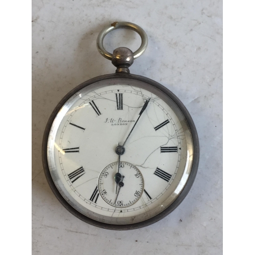 206 - Vintage 925 Silver J.W Benson Pocket Watch Key Wing  GWO


411174