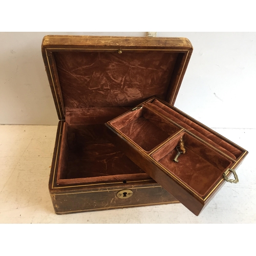 289 - Antique Leather Bound Jewellery  Box & Key, Made in Italy