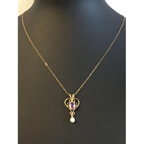 33 - 9ct Gold Amethyst & Pearl Heart Shape Pendant Necklace


2073660