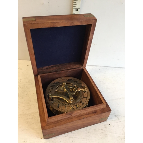 345 - Sun Dial Compass in Wood Case.