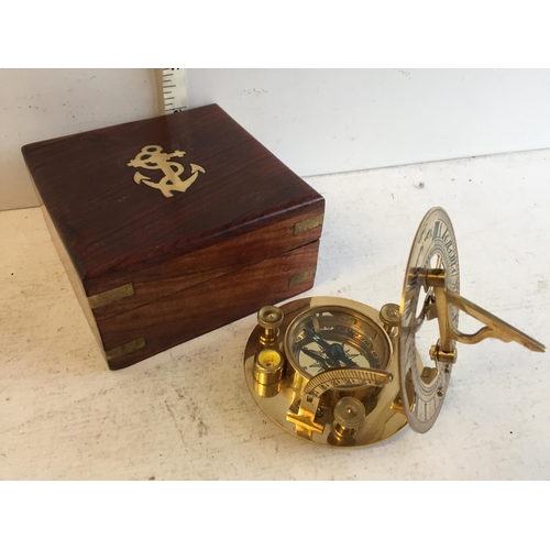 345 - Sun Dial Compass in Wood Case.