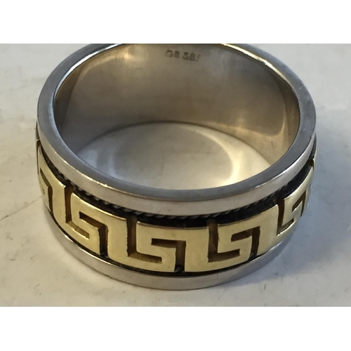 428 - 12.9 grams 14ct Gold Greek Spinner Ring. Size W