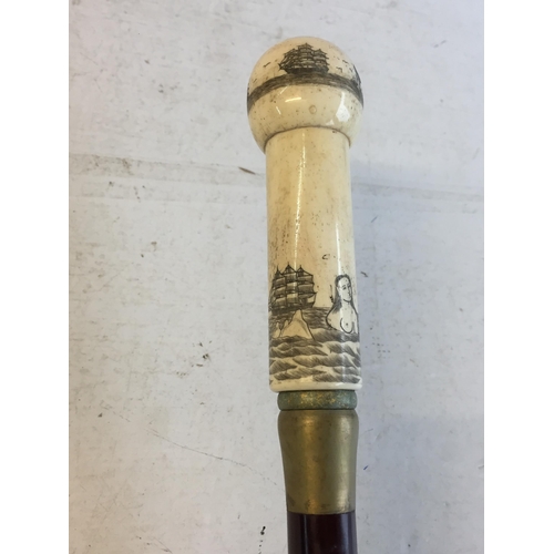 432 - Scrimshaw Walking Stick, Lovely Piece