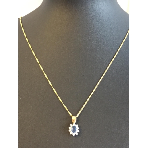 45 - 9ct Gold Blue & White Cluster Pendant Necklace


2072997