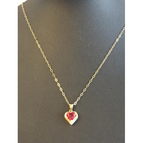 62 - 9ct Gold Diamond Accented Heart Cut Red Gem Stone Set Pendant Necklace



2008551