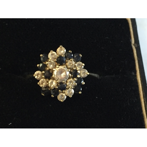 63 - 9ct Gold Sapphire Cubic Zirconia Set Cluster Ring, size P.


2055327