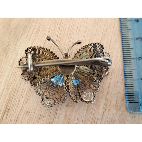 137 - Sterling Silver & Enamel Butterfly Brooch