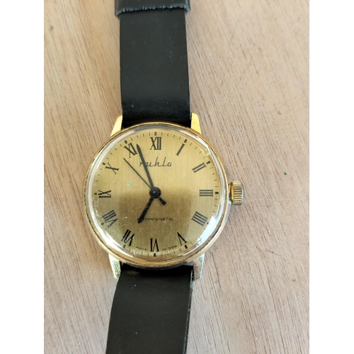 164 - Ruhla Leather Vintage Mechanical Wrist Watch,GWO