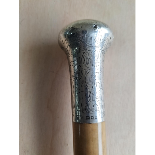 66 - Very Nice Hall Marked Silver Topped Walking Cane