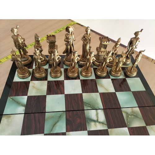 82 - Very Good Quality Large Heavy Pewter Chess Set in Fitted Board Case,