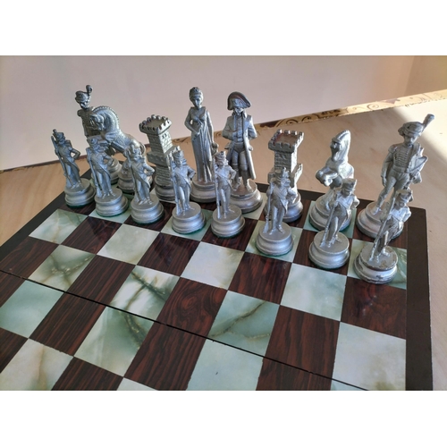 82 - Very Good Quality Large Heavy Pewter Chess Set in Fitted Board Case,