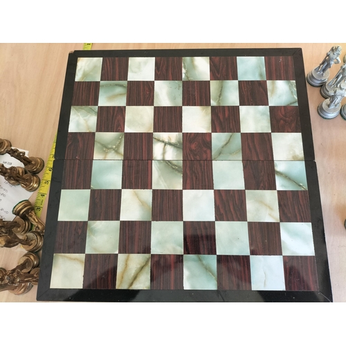 82 - Very Good Quality Large Heavy Pewter Chess Set in Fitted Board Case,