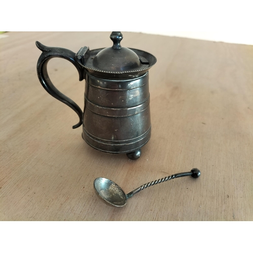 86 - Vintage Mustard Pot in the Shape of a Tankard with Hall Marked Spoon