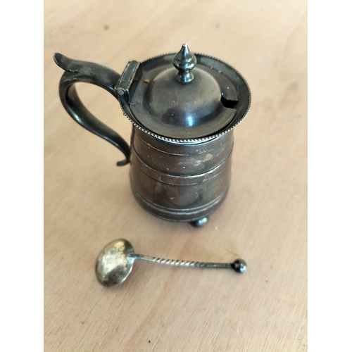 86 - Vintage Mustard Pot in the Shape of a Tankard with Hall Marked Spoon