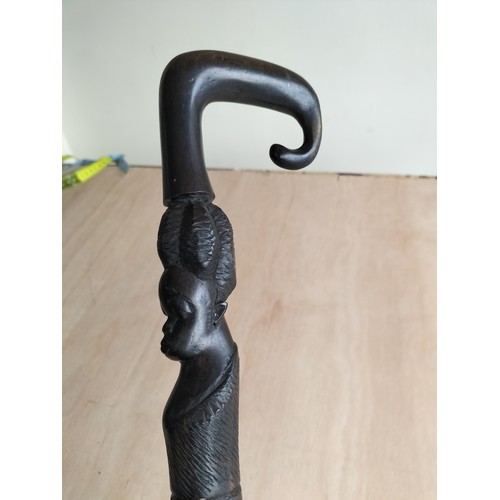 68 - Tribal Hardwood Carved Walking Stick, Carved from one piece of wood