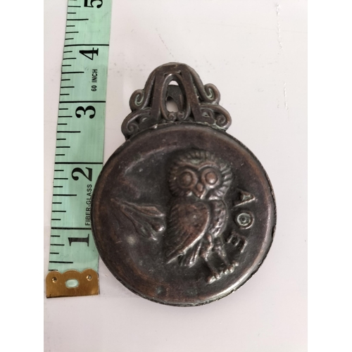 1 - Vintage Aoe Greek Parthenon Pape Clip, Owl Image on Front