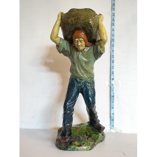 19C - Large Pottery Sack Carrying Man, Possibly Gawthorpe Sack Race. Shipping Unavailable