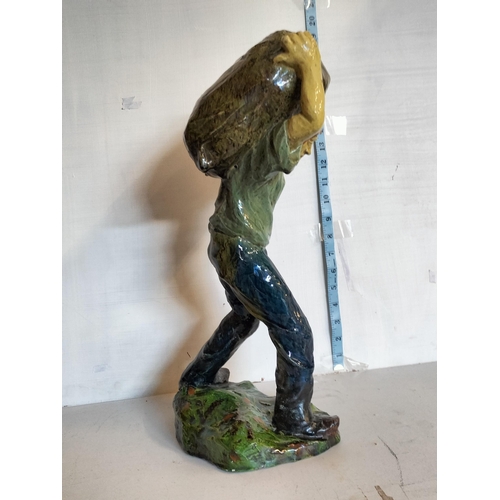 19C - Large Pottery Sack Carrying Man, Possibly Gawthorpe Sack Race. Shipping Unavailable