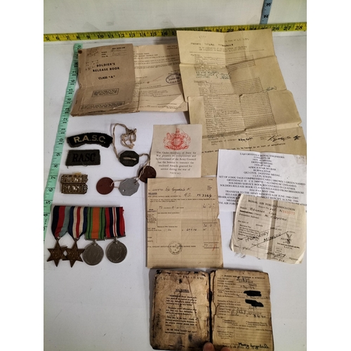 90 - WW2 Group Medals with France & Germany Star, Badges & paperwork