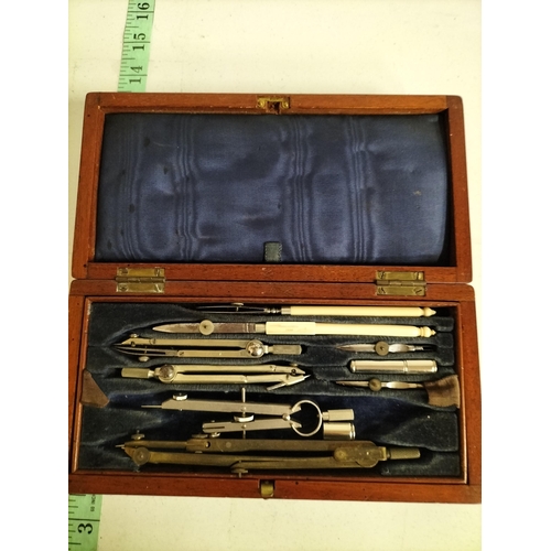 129 - Good Quality 2 Tier Writing Set in Mahogany Box