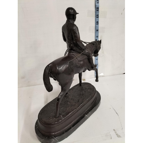 59 - Very Heavy Bronze Horse & Rider, Solid on Marble Base