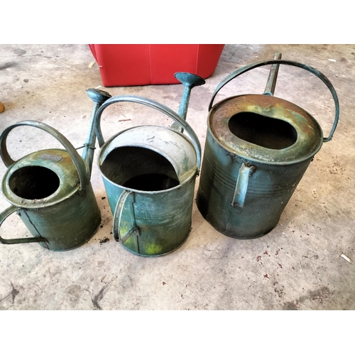 293 - 3 Vintage Galvanised Watering Cans, Different Sizes, Shipping Unavailable