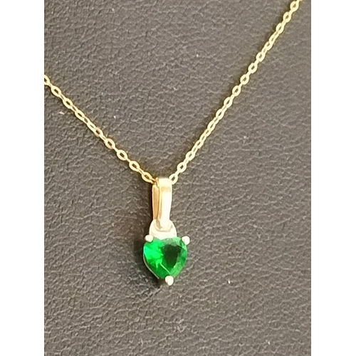 5 - 9ct Gold Emerald Drop Pendant with Chain,(damaged chain)