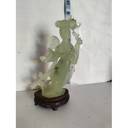 63 - Large Chinese Ziuyang Jade Goddess Buddha on Stand