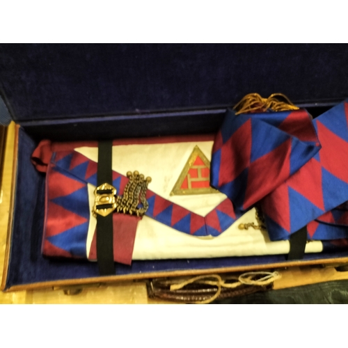 3 Vintage Leather Masonic Cases with Masonic Regalia