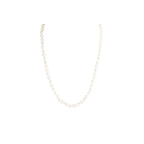 13 - A CULTURED PEARL NECKLACE, the uniform cream toned pearls to a 9ct yellow gold clasp, the pearls mea... 