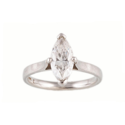 140 - A DIAMOND SOLITAIRE RING, the marquise cut diamond mounted in platinum. Together with GIA diamond ce... 