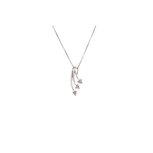 160 - A DIAMOND PENDANT, with arrow motifs, mounted in white metal, on a 9ct gold chain