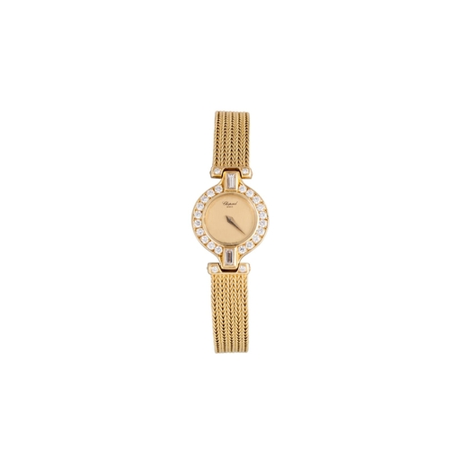 176 - A LADY'S GOLD CHOPARD WRIST WATCH, mesh link strap, diamond bezel