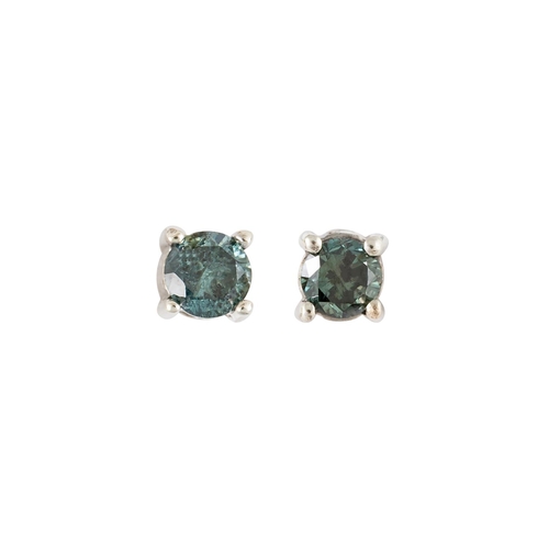 24 - A PAIR OF DIAMOND STUD EARRINGS, the fancy blue brilliant cut diamonds mounted in white gold. Estima... 