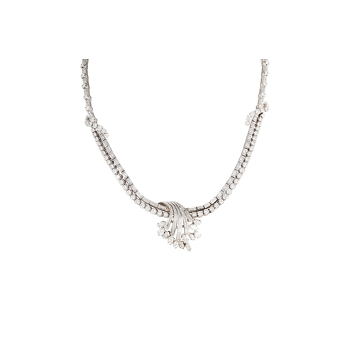 40 - A MID 20TH CENTURY DIAMOND COCKTAIL NECKLACE, set with two rows of brilliant and baguette cut diamon... 