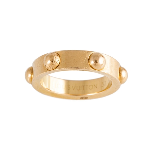 42 - A LOUIS VUITTON GOLD RING, with beaded decoration, stamped Louis Vuitton, 750 for 18ct gold, 10.8 g