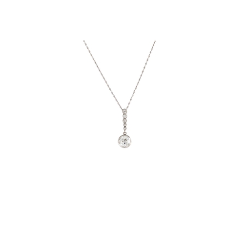 52 - A DIAMOND SOLITAIRE PENDANT, comprising an old cut diamond suspended from a diamond line bail, to a ... 