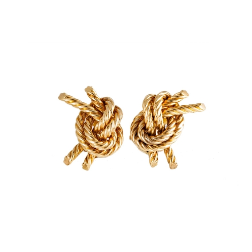 54 - A PAIR OF HERMES GOLD EARRINGS, of knot form, clip on fittings, signed Hermes, French marks for 18ct... 