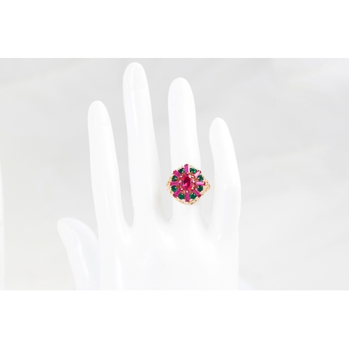 5 - A CLUSTER COSTUME RING, mounted in 9ct gold, size I - J