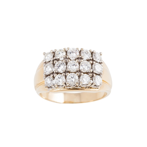 39 - A THREE ROWED DIAMOND RING, the brilliant cut diamonds mounted in 14ct yellow and white gold. Estima... 