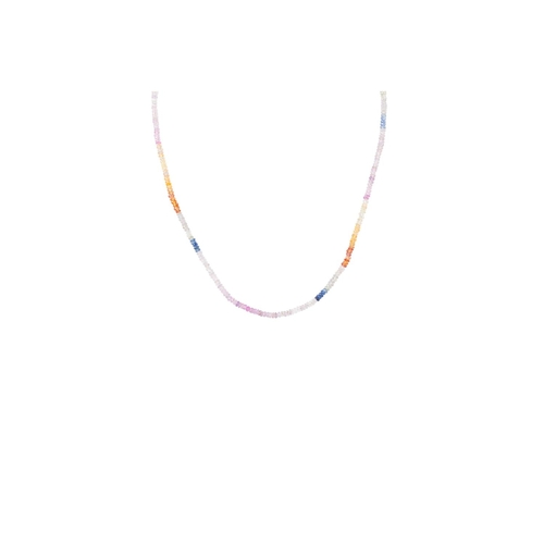 165 - A MULTI COLOURED SAPPHIRE NECKLACE, set with yellow, pink, blue, white and orange stones, to a 14ct ... 