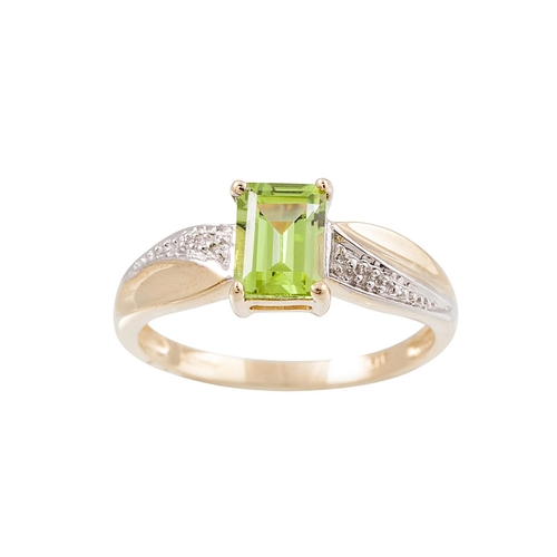 242 - A PERIDOT AND DIAMOND RING, mounted in gold, size L - M.