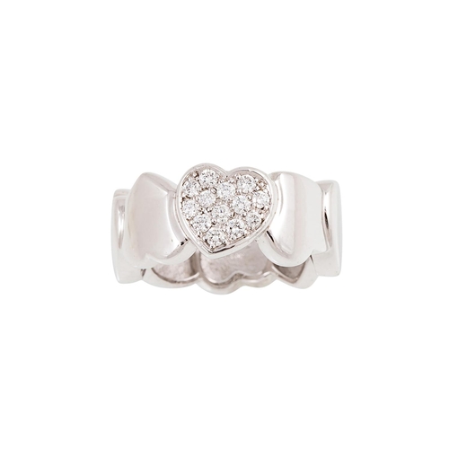 379 - A FRED OF PARIS DRESS RING, modelled as heart shaped panels, one pavé set with diamonds, signed Fred... 