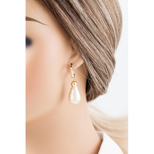 135 - A PAIR OF LARGE BAROQUE PEARL DROP EARRINGS, mounted in 9ct gold (removable drops)