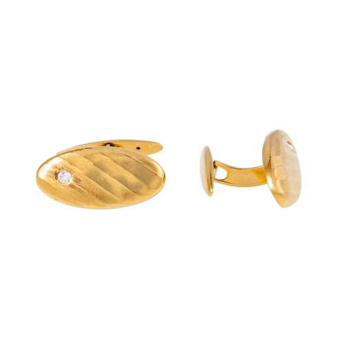 159 - A PAIR OF VINTAGE 8CT YELLOW GOLD CUFFLINKS, the oval plaques set with brilliant cut diamonds, 3.4 g